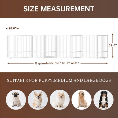 4 Panels Full Metal Freestanding Dog Gates with Door, 80” W x 32” H Folding Pet Gate Fence with Support Feet for Indoor,Stairs, Hallways and Doorways(Black)