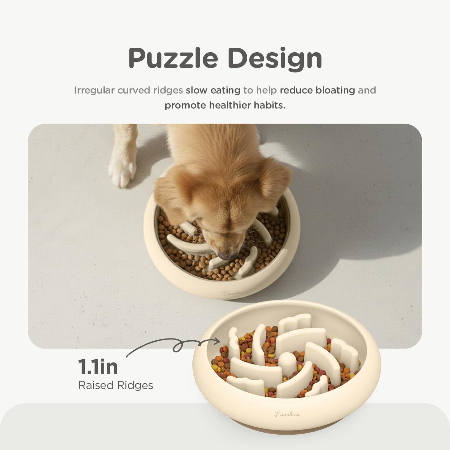 Slow Feeder Dog Bowls Made of Premium Food-Grade Silicone, Anti-Choking & Slow Eating for Improved Digestion, Non-Slip, Soft & Durable, Quiet Dog Bowl, Cute, Dishwasher Safe (Ivory, Standard)