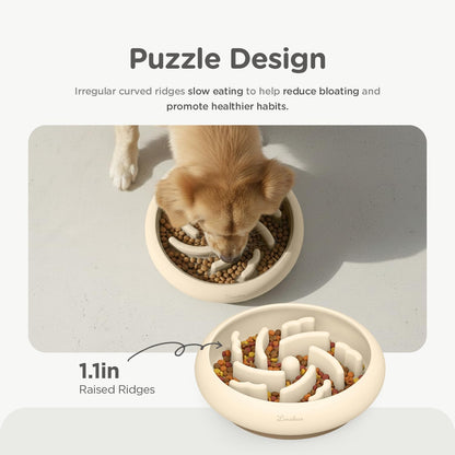 Slow Feeder Dog Bowls Made of Premium Food-Grade Silicone, Anti-Choking & Slow Eating for Improved Digestion, Non-Slip, Soft & Durable, Quiet Dog Bowl, Cute, Dishwasher Safe (Ivory, Standard)