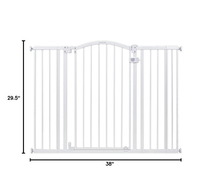 Ingenuity Extra Tall & Wide Safety Pet and Baby Gate, 29.5"-53" Wide, 38" Tall, Pressure or Hardware Mounted, Install on Wall or Banister in Doorway or Stairway, Auto Close Walk-Thru Door - White