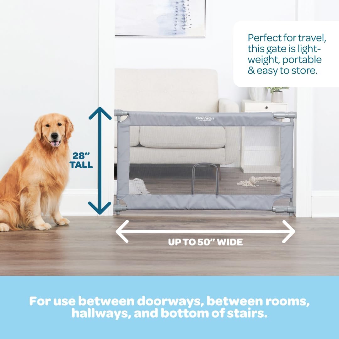 Carlson Pet Products 50" Extra Wide Retractable Dog Gate for Doorways & Bottom of Stairs, Easy Install Pet Gate, Gray