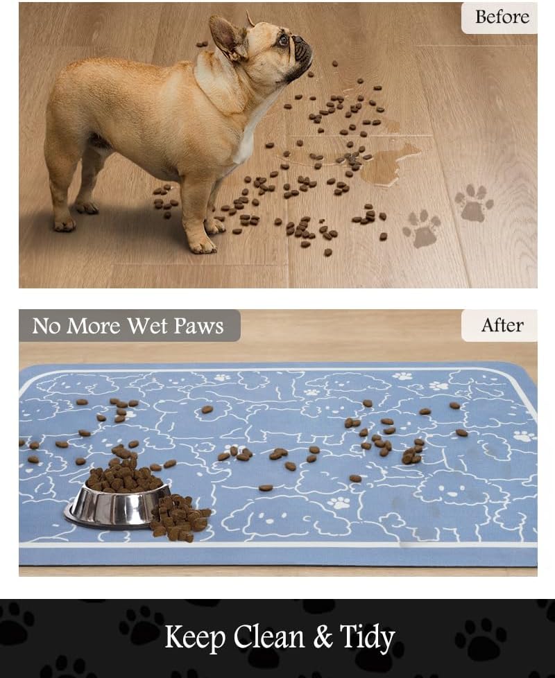 PADOOR Pet Feeding Mat-Absorbent Dog Mat for Food and Water Bowl-No Stains Easy Clean Dog Food Mat-Quick Dry Water Dispenser-Puppy Supplies Accessories