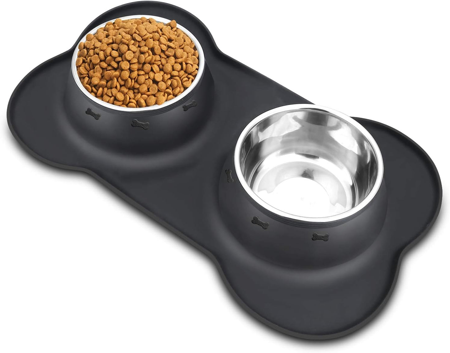 AsFrost Dog Food Bowls Stainless Steel & Water Dish with No-Spill and Non-Skid, Feeder Bowls with Dog Food Dish for Small Medium Large Size,Dogs,Cats,Puppy Pets, Black, 12oz