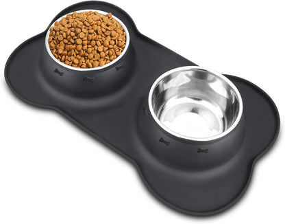AsFrost Dog Food Bowls Stainless Steel & Water Dish with No-Spill and Non-Skid, Feeder Bowls with Dog Food Dish for Small Medium Large Size,Dogs,Cats,Puppy Pets, Black, 12oz
