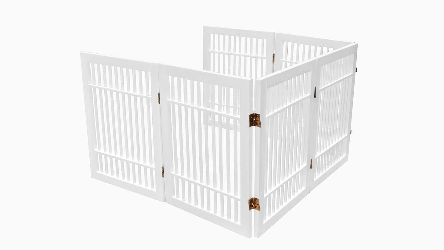Urnporium Freestanding Wooden Dog Gate for Doorways – Foldable Acacia Wood Pet Gate, No Drill Portable Indoor/Outdoor Puppy Fence Barrier (White Pet Gate, 3 Panel 24" Tall)