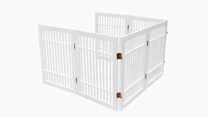 Urnporium Freestanding Wooden Dog Gate for Doorways – Foldable Acacia Wood Pet Gate, No Drill Portable Indoor/Outdoor Puppy Fence Barrier (White Pet Gate, 3 Panel 24" Tall)