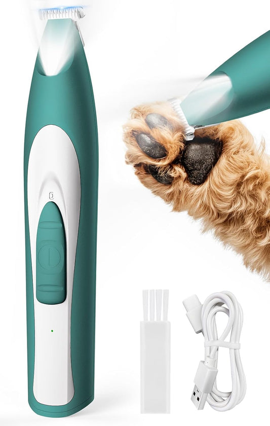 oneisall Low-Noise Dog Paw Trimmer with LED Light, Paw Trimmer for Dogs &Cats 0.8inch/20mm Wide Blade, 35dB Cordless Electric Pet Paw Grooming Clippers for Paws, Ears, Face, Rump