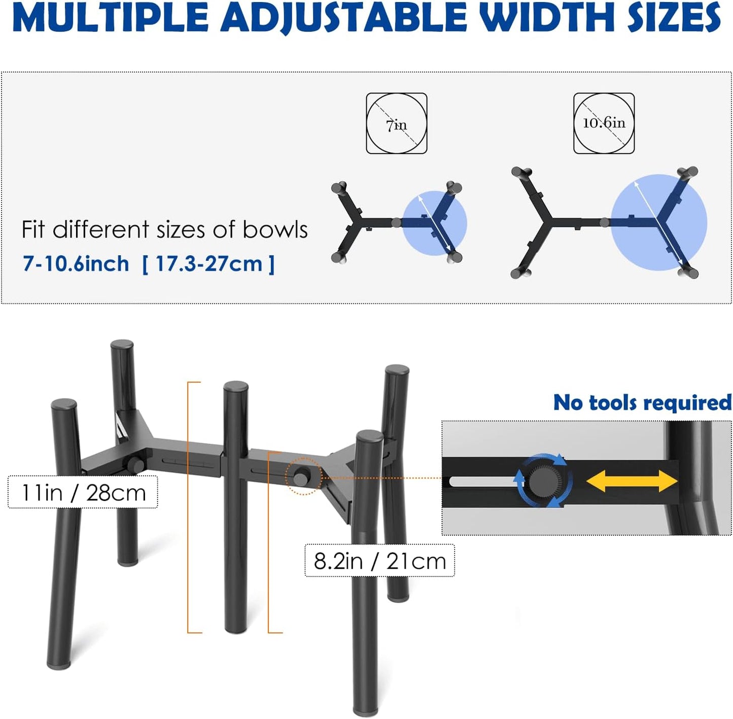 Elevated Dog Bowls for Large and Extra Large Dogs, Adjustable Width Dog Bowl Stand for 7-10.6" Wide Bowls, Food and Water Feeder, 13.7 in Tall Single Holder (Bowl Not Included)
