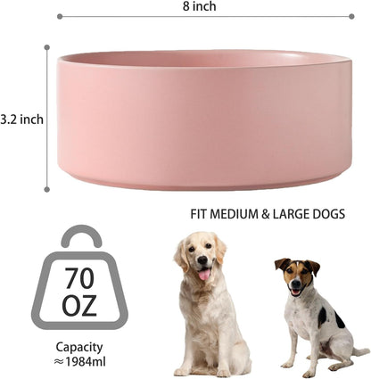 6'' Ceramic Raised Dog Bowl - 30Oz Dog Food & Water Bowl with Elevated Non-Slip Bamboo Stand, Dishwasher & Microwave Safe, Anti Vomiting Heavy Duty Pet Bowl for Small and Medium Dogs, White