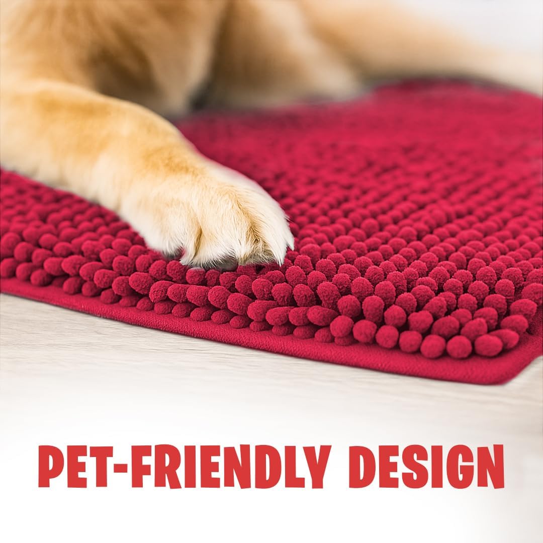MudGuard Mat™ Dog Door Mat for Muddy Paws, Super Absorbent Microfiber, Non-Slip Indoor Mat, Quick Dry Chenille Mud Mat for Dogs & Entryway, Washable, Grey 19" x 30"