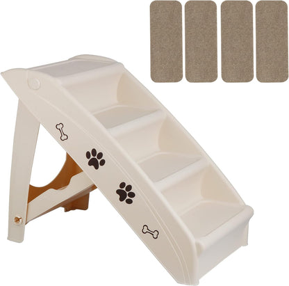 Foldable Pet Stairs with Non-Slip Surface, Portable Dog Steps Ramp for High Beds, Couches, Cars and SUVs, Support Up to 150lbs, Waterproof, Grey