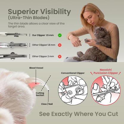 Necoichi Purrcision Feline Nail Clipper | Lever Principle Cat Nail Clipper | Butter-Smooth Cuts | Made in Japan, Seki Swordsmith Craftsman | Stainless Steel Cat Claw Trimmer for Indoor Cats (White)