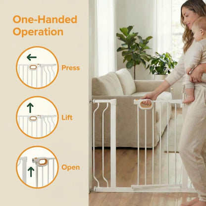 Baby Gates Extra Wide for Large Opennings with Door Pressure Mounted 90.6-95.2 Inch Extra Wide Baby Gate Dog gate for Doorways Indoor Metal Gate No Drilling with Walk-Through Door,White
