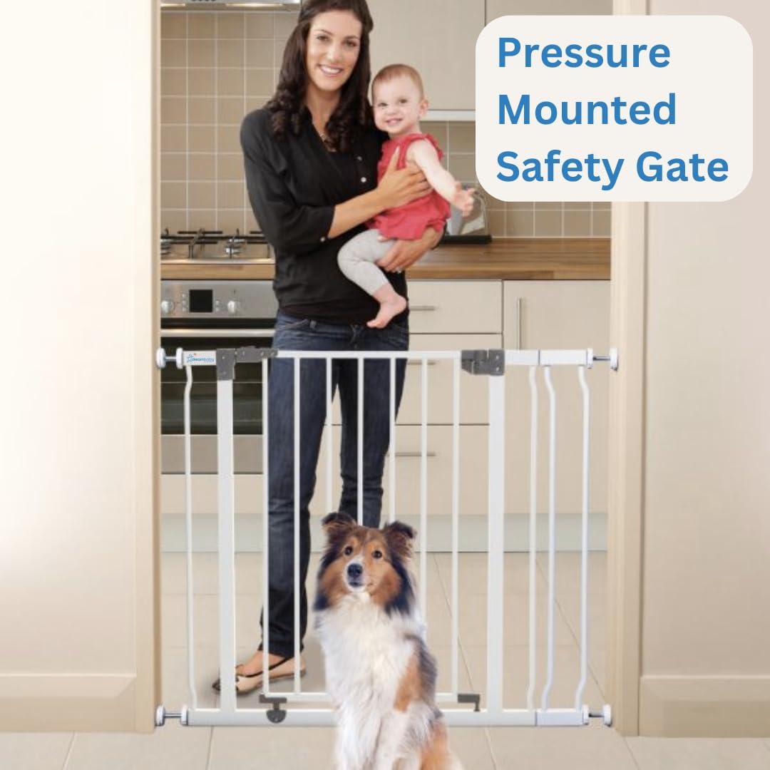 Dreambaby Liberty Walk Thru Baby Safety Gate Set - with 3.5inch Extension Panel - Fits 29.5-36.5inch Openings - Pressure Mounted Security Gates - White