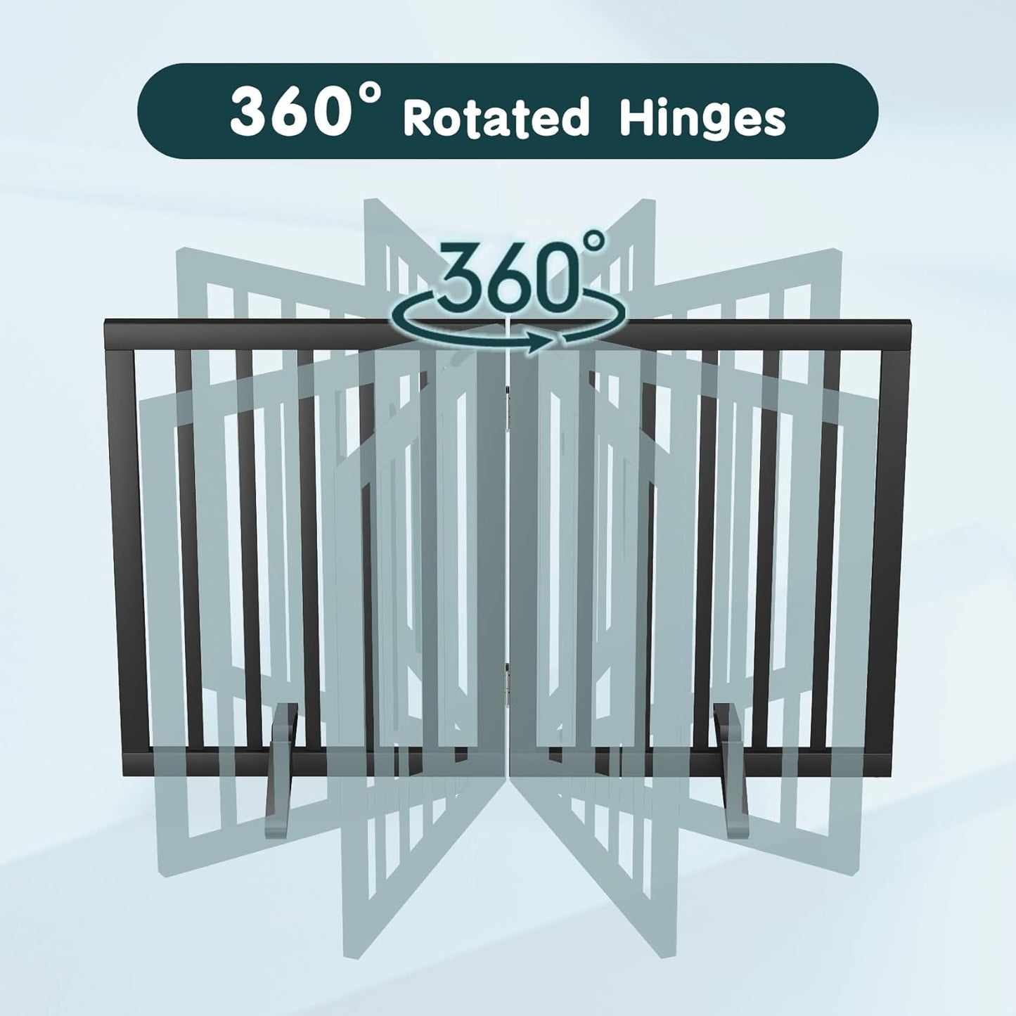 Freestanding Dog Gates Indoor, 3-Panel Pet Gates with 2 Metal Stands and 360° Hinge, 24" H Foldable Dog Gate for Stairs, Doorway, Kitchen, Expands Up to 55" Fully Assembled - Black Walnut