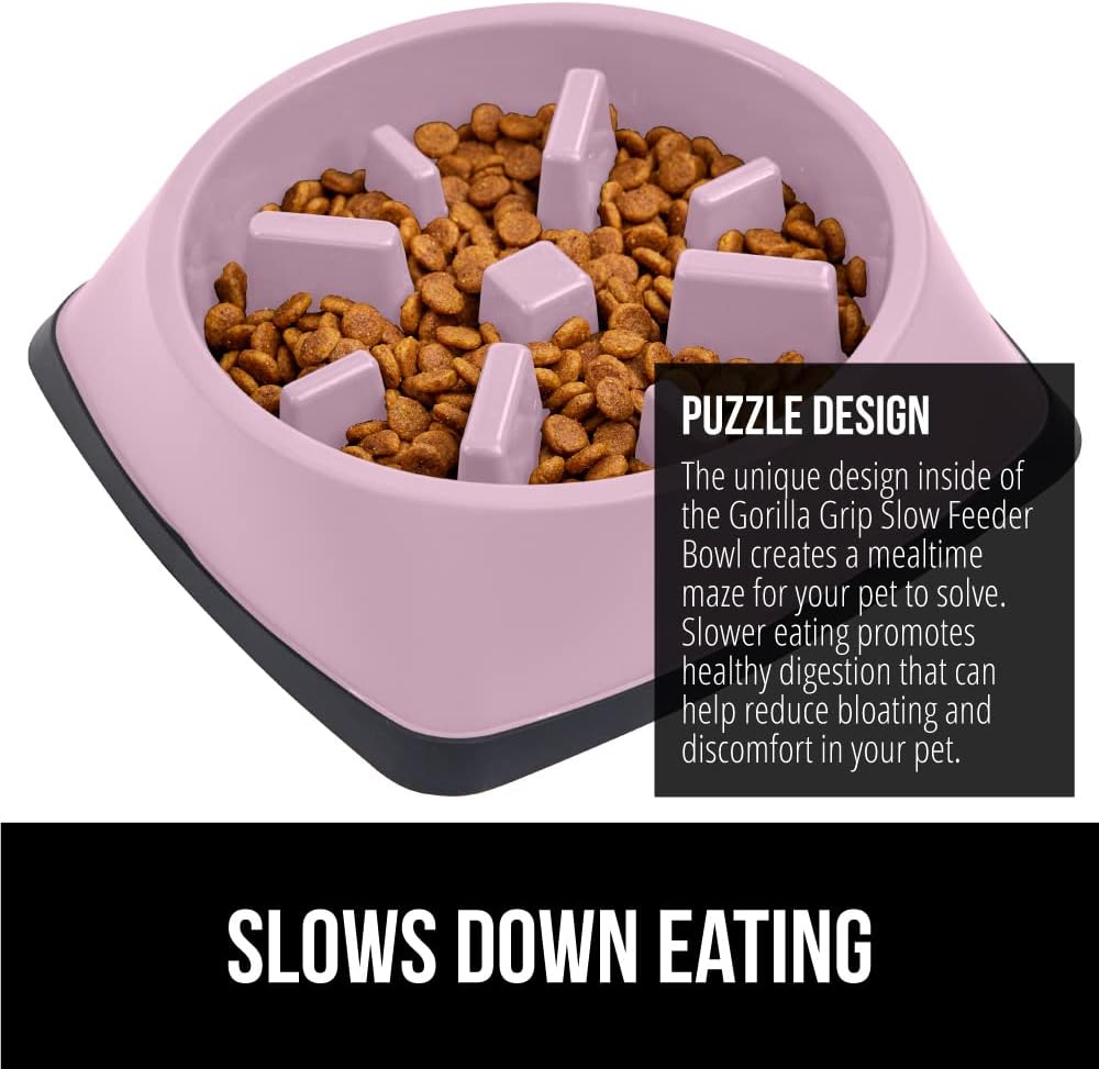 GORILLA GRIP® Patented BPA Free Slow Feeder Dog Bowls, Interactive Puzzle Toy for Dogs and Cats Food Training Enrichment, Keeps Pets Busy and Prevents Puppy Overeating, Small Breeds, 1 Cup, Gray