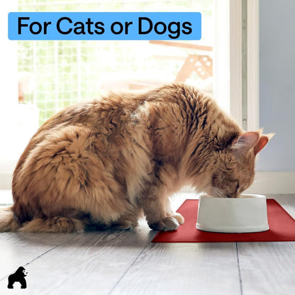 GORILLA GRIP 100% Waterproof Raised Edge BPA Free Silicone Pet Feeding Mat, Dog Cat Food Mats Contain Spills Protects Floors, Placemats for Cats and Dogs Water Bowl, 18.5x11.5, Gray