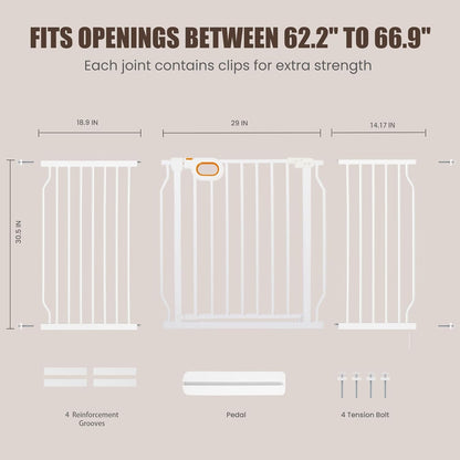 Extra Wide Baby Gate with Door Pressure Mounted 57.5-62.2 Inch,Child Dog Baby Safety Gates for Doorways,Walk Through Dog Gate Indoor for The House Kitchen Stairs No Drilling,Black
