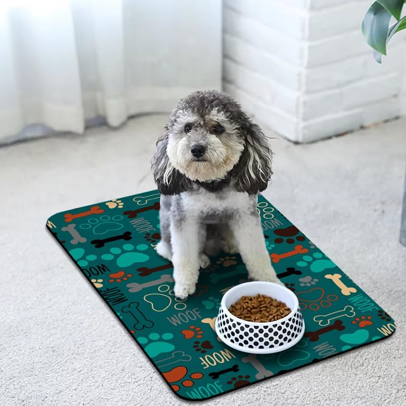 Dog Food Mats for Floors Waterproof, Pet Water Bowl Mats Pet Feeding Absorbent Placemats Plaid 12 * 20 inch