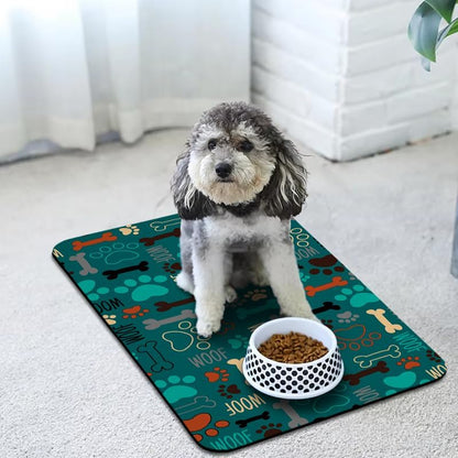 Dog Food Mats for Floors Waterproof, Pet Water Bowl Mats Pet Feeding Absorbent Placemats Plaid 12 * 20 inch