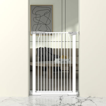 41" Extra Tall Cat Gate for Doorway, 49.2-54.7 Metal Pet Baby Safe Gate, Extra Wide Pressure Mounted Child Door with Expansion Kit, No Drilling No Climb Cat Fence Indoor, Tall Dog Gate, White
