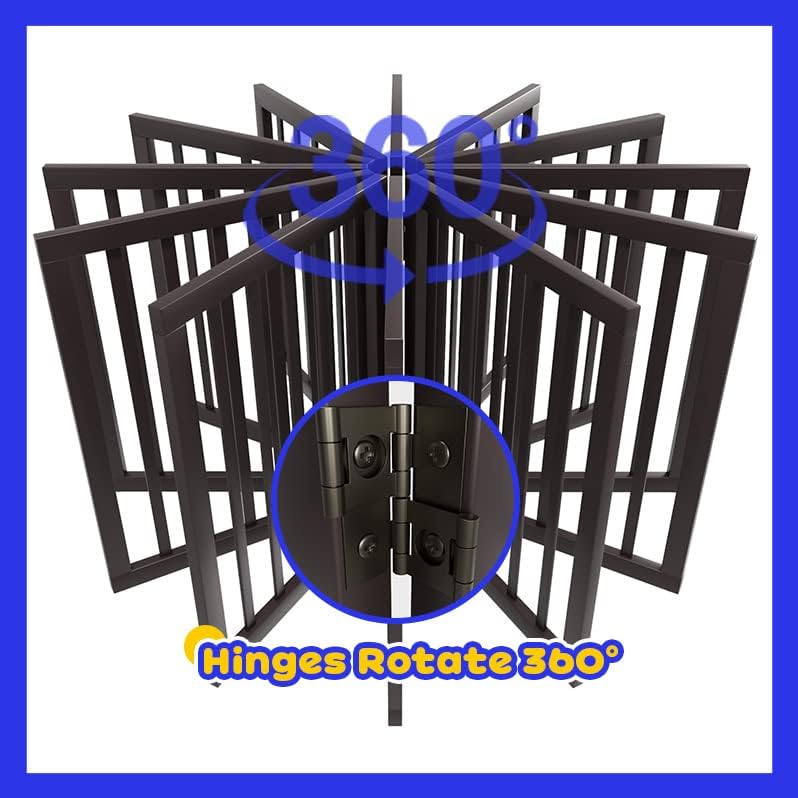 Freestanding Dog Gates Indoor, 3-Panel Pet Gates with 2 Metal Stands and 360° Hinge, 24" H Foldable Dog Gate for Stairs, Doorway, Kitchen, Expands Up to 55" Fully Assembled - Black Walnut