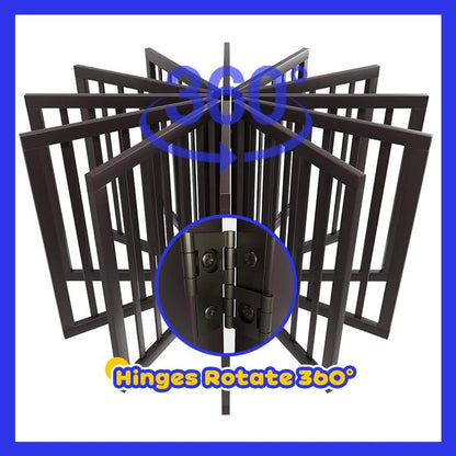 Freestanding Dog Gates Indoor, 3-Panel Pet Gates with 2 Metal Stands and 360° Hinge, 24" H Foldable Dog Gate for Stairs, Doorway, Kitchen, Expands Up to 55" Fully Assembled - Black Walnut