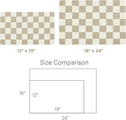 Checkered Dog Feeding Mat, Absorbent Mats for Dog Food and Water Bowl, Dispenser, Retro Aesthetic Khaki Beige Checkerboard Pet Placemat for Dogs, Cats, Puppy Accessories, 12" X 19”