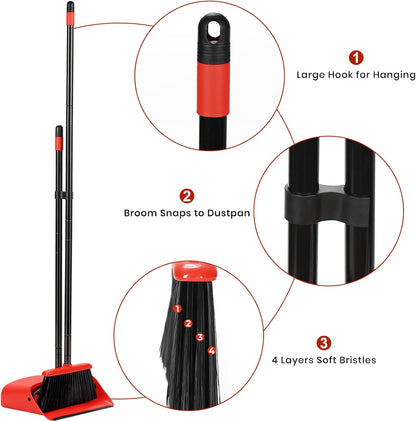 TreeLen Broom and Dustpan Set with 52" Long Handle for Home Kitchen Room Office Lobby Floor Use Upright Stand Up Stand Up Broom with Dustpan Combo
