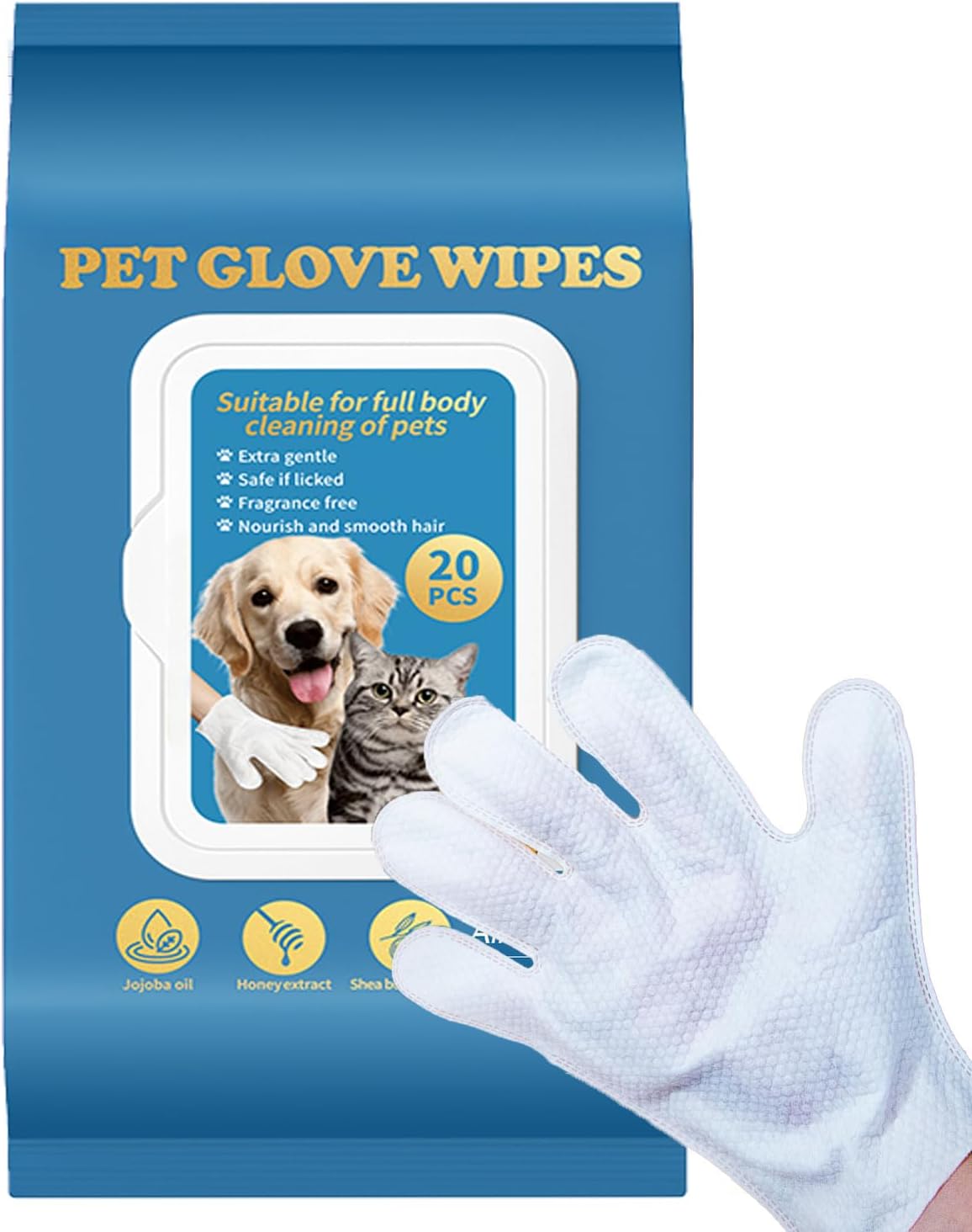 Dog Glove Wipes for Paws, Butt, Ears & Eyes - Pet Cleaning Wipes After Walk, Potty & Grooming | Extra Large Thick Rinse-Free for Dogs & Cats | Hypoallergenic Fragrance-Free for On-the-Go & Camping