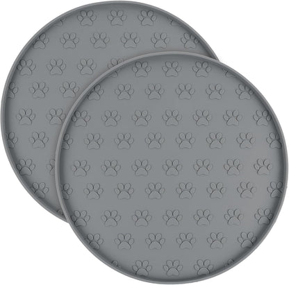 SUNLAND Silicone Dog Food Mat, Pet Feeding Mat for Food and Water, Waterproof Non-Slip Cat Feeding Bowl Mat with Raised Edge, Prevents Residue from Spilling onto The Floor Grey