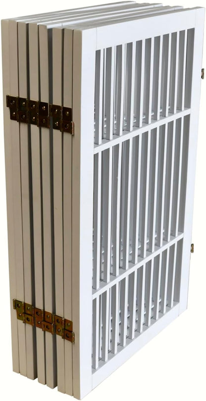 Urnporium Freestanding Wooden Dog Gate for Doorways – Foldable Acacia Wood Pet Gate, No Drill Portable Indoor/Outdoor Puppy Fence Barrier (White Pet Gate, 3 Panel 24" Tall)