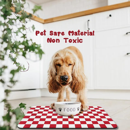 Dog Food Mats for Floors Waterproof, Pet Water Bowl Mats Pet Feeding Absorbent Placemats Plaid 12 * 20 inch