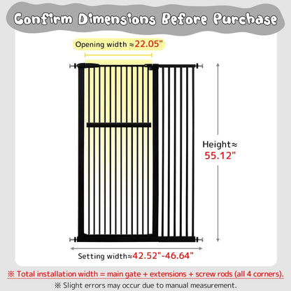 Lumizone Extra Tall Cat Gate 61.02" High Pressure Mounted Extra Wide 30.12"-34.05" (17Sizes) 1.37" Gap No Drilling Auto-Close Tall Pet Gate for Dogs (Black, 30.12"-34.05" W)