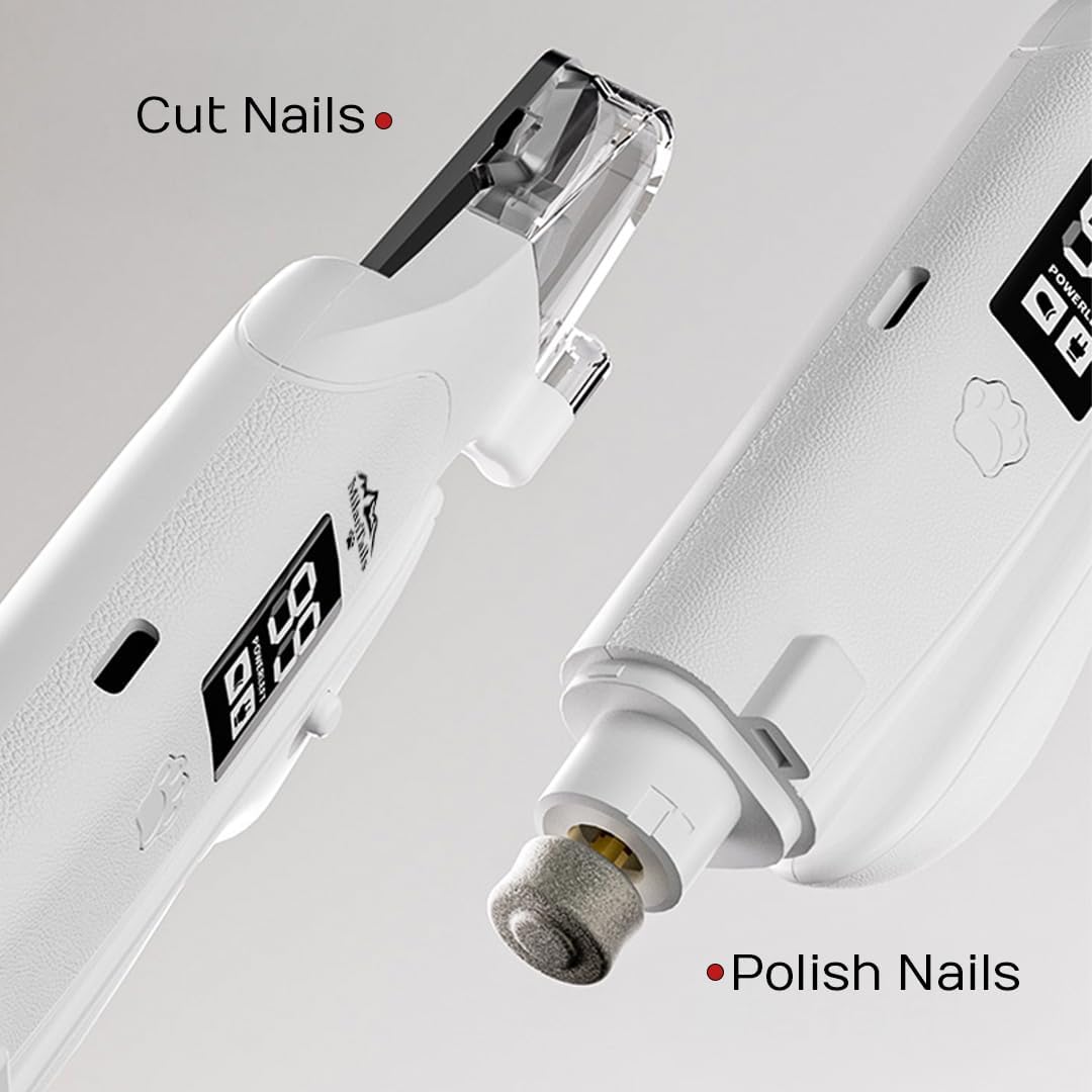 2-in-1 Dog Nail Clipper and Grinder with LED Light, USB Rechargeable Quiet Electric Pet Nail Trimmer for Dogs and Cats with Safety Guard