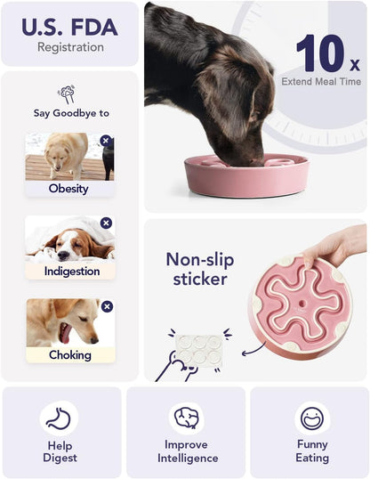 LE TAUCI Dog Bowls Slow Feeder Ceramic, 1.5 Cup Slow Feeding Bowl for Small and Medium Breed, Puzzle Dog Food Bowl for Fast Eater, Maze Purple