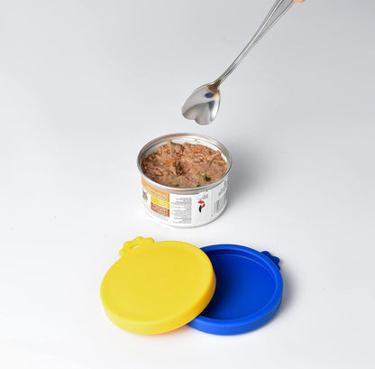 Comtim Cat Food Can Lids, Silicone Pet Food Can Lids Small Cat Food Can Lids Covers for 3 oz Cans, 2 Lids with a Cat Food Spoon