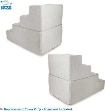 Best Pet Supplies Non-Slip Foam Dog Stair & Pet Ramp, Balanced Indoor Step Support - Foldable Stair, Ash Gray Linen,3-Step