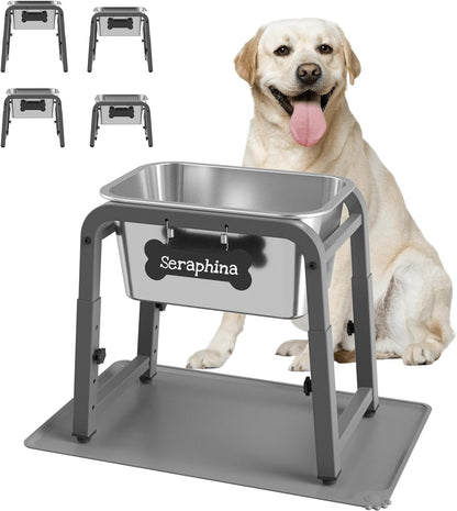 1.2 Gallon Elevated Large Dog Water Bowl with Mat, 4 Height Adjustable 12-17", Raised Dog Water Bowl Stand for Large Breed
