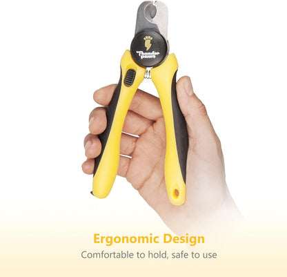 LED Dog Nail Clippers with Light, Trimmers with Protective Guard, Quick Sensor, Safety Lock and Nail File - Suitable for Large and Small Dogs & Cats (Yellow, LED)
