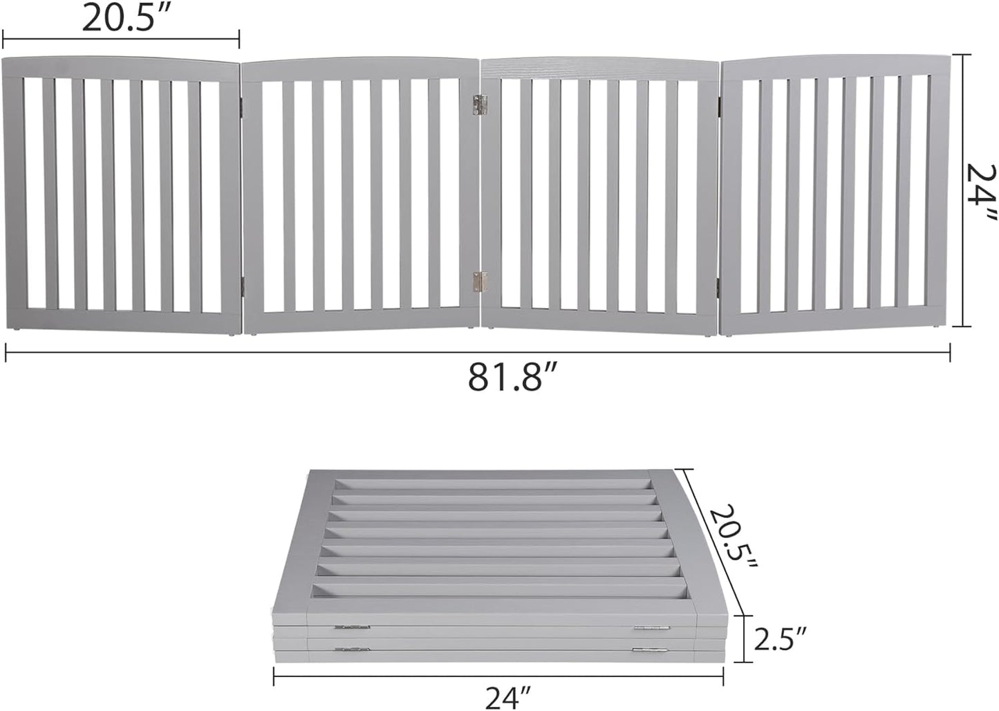 Freestanding Dog Door Indoor Folding Puppy Gate for Doorways Stairs 4-Panel Wood Pet Safe Barrier Fence for Hallways, Gray