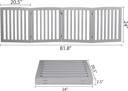 Freestanding Dog Door Indoor Folding Puppy Gate for Doorways Stairs 4-Panel Wood Pet Safe Barrier Fence for Hallways, Gray