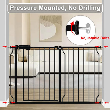 Fairy Baby Extra Wide Baby Gate Black 57.5-62 Inch Wide, Walk Through Pressure Mounted No Drill for Doorways, Long and Large Tension Dog Gates for Pet and Kids