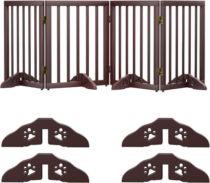Freestanding Dog Gates Indoor, 3-Panel Pet Gates with 2 Metal Stands and 360° Hinge, 24" H Foldable Dog Gate for Stairs, Doorway, Kitchen, Expands Up to 55" Fully Assembled - Black Walnut