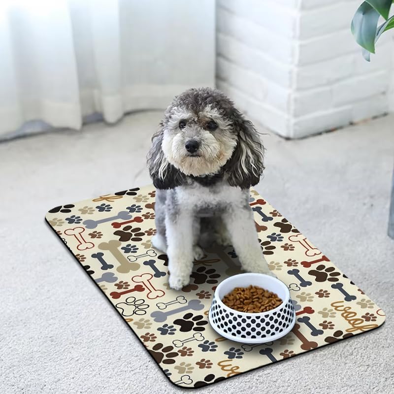 Dog Food Mats for Floors Waterproof, Pet Water Bowl Mats Pet Feeding Absorbent Placemats Plaid 12 * 20 inch