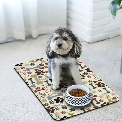 Dog Food Mats for Floors Waterproof, Pet Water Bowl Mats Pet Feeding Absorbent Placemats Plaid 12 * 20 inch
