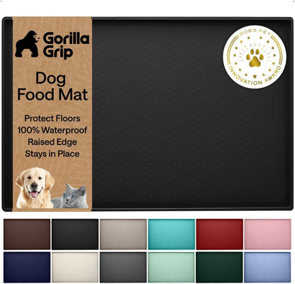 GORILLA GRIP 100% Waterproof Raised Edge BPA Free Silicone Pet Feeding Mat, Dog Cat Food Mats Contain Spills Protects Floors, Placemats for Cats and Dogs Water Bowl, 18.5x11.5, Gray
