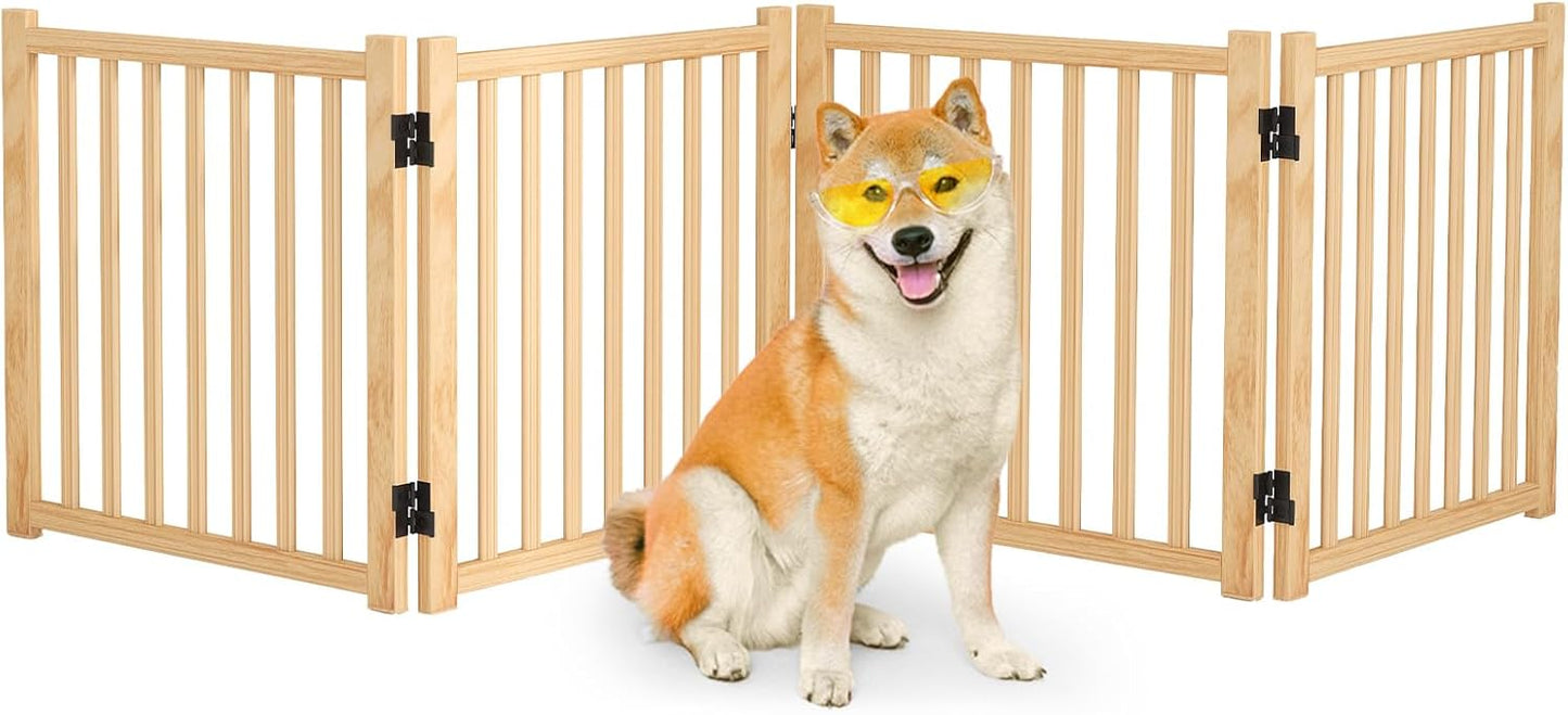 Wooden Freestanding Dog Gates,23" H Foldable Wood Pet Gate Indoor, No-Painted Puppy Gate for Doorways, Stairs, 23" Height-2 Panels