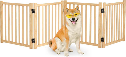 Wooden Freestanding Dog Gates,23" H Foldable Wood Pet Gate Indoor, No-Painted Puppy Gate for Doorways, Stairs, 23" Height-2 Panels