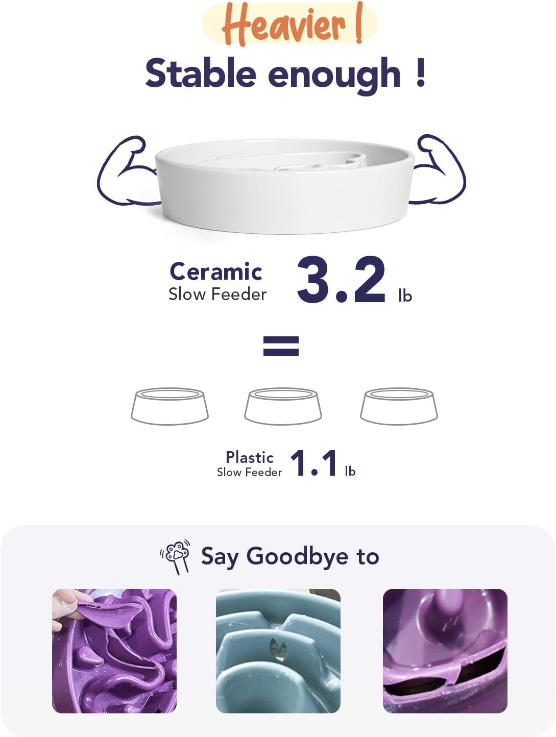 LE TAUCI Dog Bowls Slow Feeder Ceramic, 1.5 Cup Slow Feeding Bowl for Small and Medium Breed, Puzzle Dog Food Bowl for Fast Eater, Maze Purple